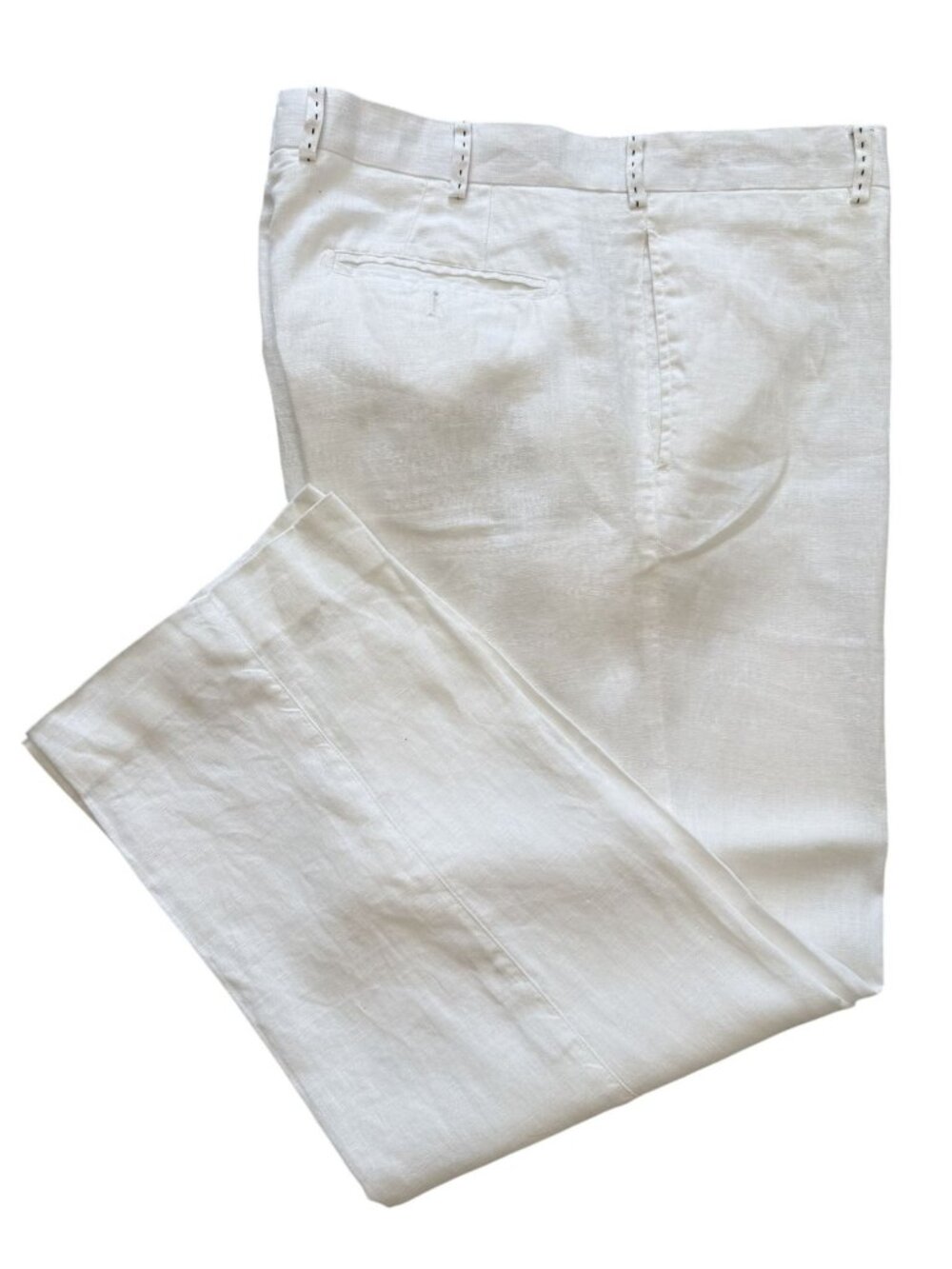 Natural Blue White Linen Dress Casual Pants Men  38X30 Flat Front Back Pockets